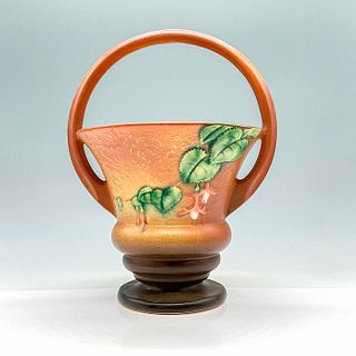 Roseville Style Pottery Basket Vase, Brown Fuchsia