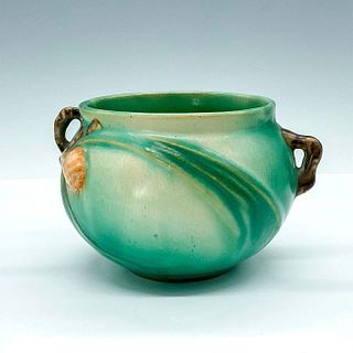 Roseville Style Cachepot Vase, Green Pinecone
