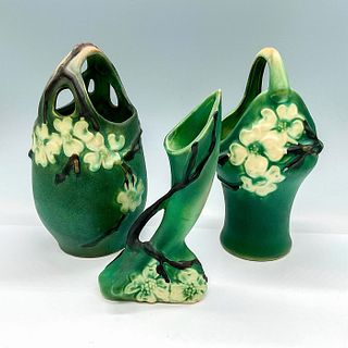 3pc Roseville Pottery Vases, Dogwood II