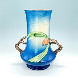 Roseville Pottery Double Handled Blue Vase, Pinecone