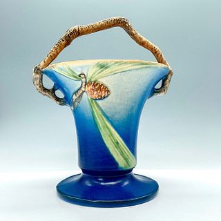 Roseville Style Blue Flaring Vase with Handle
