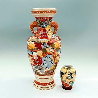 2pc Japanese Satsuma Moriage Style Vases