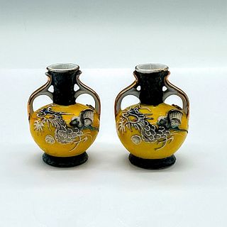 Pair of Vintage Japanese Mini Porcelain Dragon Vases