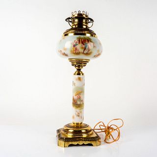 Vintage American Art Glass and Brass Table Lamp