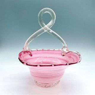 Vintage Murano Pink Glass Basket Bowl
