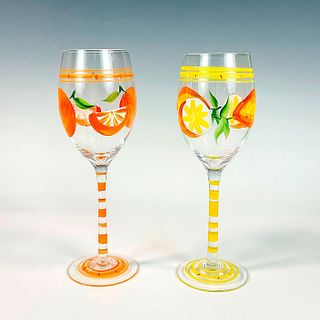 Pair of Fruit Painted Wine Glasses