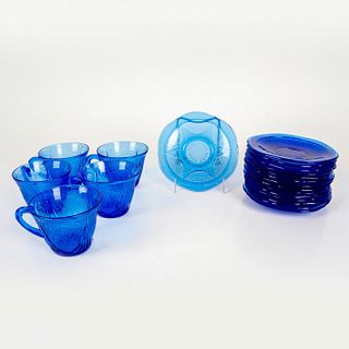20pc Hazel Atlas Cobalt Blue Royal Lace Cups and Saucers