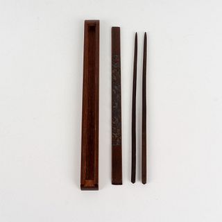 Chinese Wooden Box with Chopsticks