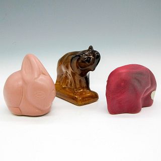 3pc Van Briggle Pottery Sculptures, Elephants and Rabbit