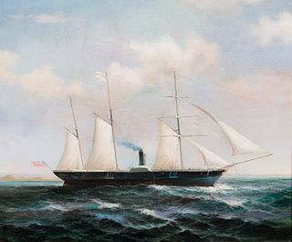 Robert Sanders (Am. 20th Century), Portrait of an English Ship, Oil on canvas, framed