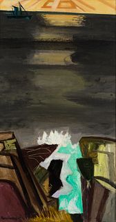 Maurice Freedman (Am. 1904-1984), "Gray Sea" 1959, Oil on panel, framed