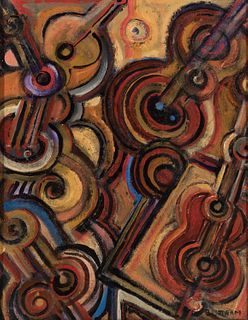 Emil Bisttram (Am./Hungarian 1895-1976), Guitars, Oil on masonite, framed