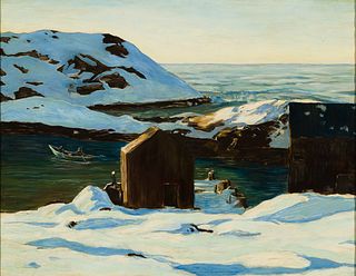After Rockwell Kent (Am. 20th Century), Study for Winter, Monhegan Island, Oil on canvas, framed