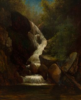 Sylvester Phelps Hodgdon (Am. 1830-1906), "Artist Falls, N. Conway, NH" 1879, Oil on canvas, framed 