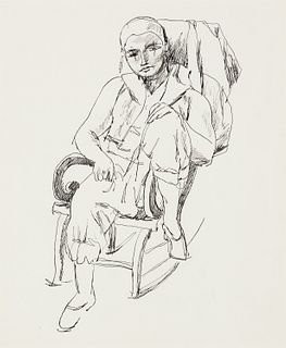 Walt Kuhn (Am. 1877-1949), Seated Clown, Pen and ink on paper, framed under glass