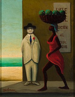 Orville Bulman (Am. 1904-1978), "Hot Day" 1961, Oil on canvasboard, framed