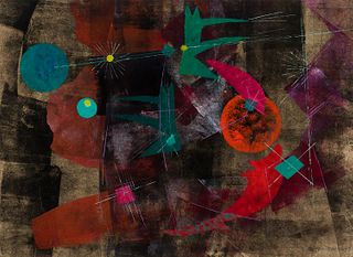 Rolph Scarlett (Can. 1889-1984), Abstraction, Monoprint hand painted with stenciling, framed under glass