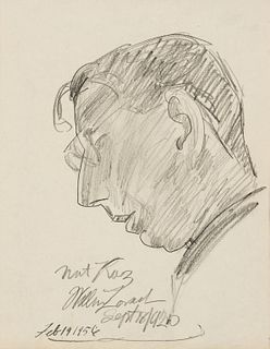 William Zorach (Am. 1887-1966), Portrait of Nathaniel Kaz, 1956, Pencil on paper, unframed, 11 1/8" x 8 5/8" actual