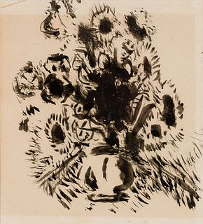 Pierre Bonnard (Fr. 1867-1947), Fleurs dans un vase, Brush and ink on paper, framed under glass