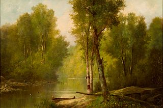 William Ongley (Am. 1836-1890), Adirondack Summer, 1880, Oil on canvas, framed
