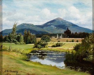 Alfred Ordway (Am. 1819-1897), View of Jackson NH and Mt. Kearsarge, 1876, Oil on canvas, framed