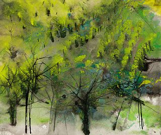 William Thon (Am. 1906-2000), Green Trees, Watercolor and charcoal on paper, framed under glass