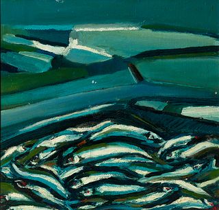 Arthur DiMambro (Am. 1928-2016), Blue Smelts, Oil on panel, framed