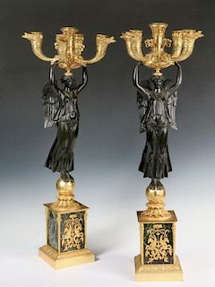 FINE MARBLE AND BRONZE GILDED FRENCH CANDELABRUM