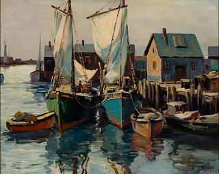 Vladimir Pavlovsky (Am./Rus. 1884-1944), "Gloucester", Oil on canvas, framed