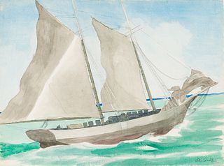 Emilio Sanchez (Am. 1921-1999), Sailboat, Watercolor on paper, framed under glass