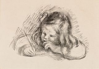 Auguste Renoir (Fr. 1841-1919), Portrait of a Young Girl, Lithograph, framed under glass