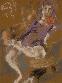 Jules Pascin (Bulgarian 1885-1930), Woman in Purple, Pastel on paper, framed under glass