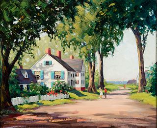 Donald Allen Mosher (Am. 1945-2014), Rockport Street Scene, Oil on canvas, framed