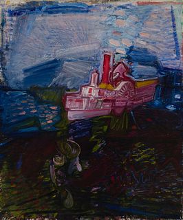 Charles E. Buckley (Am. 1919-2011), Pink Paddle Steamer, Oil on canvas, framed