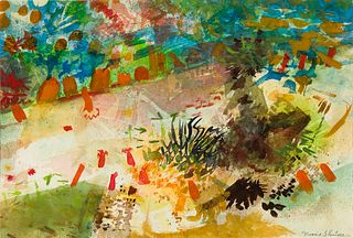 Morris Shulman (Am. 1912-1978), Tidal Pool Abstraction, c. 1951, Casein on paper, framed under glass