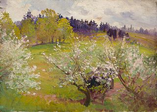 Attr. to John Joseph Enneking (Am. 1841-1916), Spring Landscape, Oil on canvas, framed