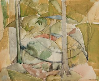 William Zorach (Am. 1887-1966), Landscape, Watercolor and pencil on paper, framed under glass