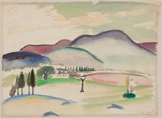 William Zorach (Am. 1887-1966), Landscape, 1915, Watercolor on paper, framed under glass