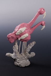 Amos Ferguson (Bahamian 1920-2009), Two Flamingos, Plaster, steel and enamel