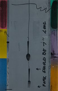 Jasper Johns (Am. b. 1930), Screenpiece (Fork), 1972, 13 color silkscreen on BFK Rives paper, framed under glass