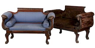 MATCHED PAIR OF NEO-CLASSICAL LOVE SEATS