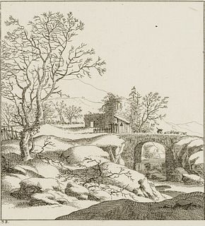 J. BULLINGER (*1713), Winter Landscape with Bridge, Etching