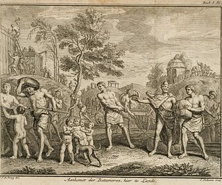 J. FOLKEMA (18th) after BOURG (*1693), Arrival of the Batavians, Copper engraving