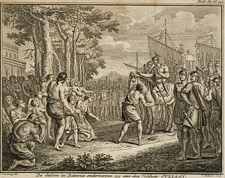 J. FOLKEMA (18th) after BOURG (*1693), The Batavians submit to Julian, Copper engraving