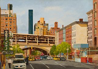 Robert Solotaire (Am. 1930-2008), 59th Street Bridge 1st Ave, 2006, Oil on canvas, framed