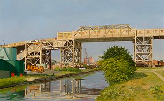 Robert Solotaire (Am. 1930-2008), Gowanus Trestle, Oil on canvas, framed