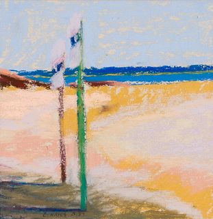 Connie Hayes (Am. 20th/21st Century), At the Beach, 1989, Oil pastel on paper, framed under glass