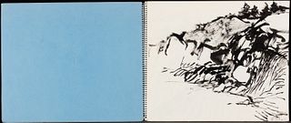 Elena Jahn (Am. 1938-2014), Sketchbook with Eight Drawings, Likely Monhegan, 1960-1961,  Brush and ink on paper, in spiral bound book