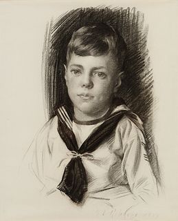 Aiden Lassell Ripley (Am. 1896-1969), Portrait of a Young Boy in a Sailor Suit, 1927, Charcoal on paper, framed under glass in Guido frame