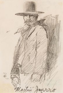 Maynard Dixon (Am. 1875-1946), "Martin Jaurro" 1935, Graphite on paper, framed under glass